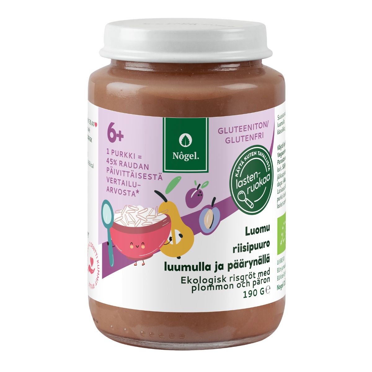 Rautainen luomu riisipuuro luumulla ja päärynällä, 190 g