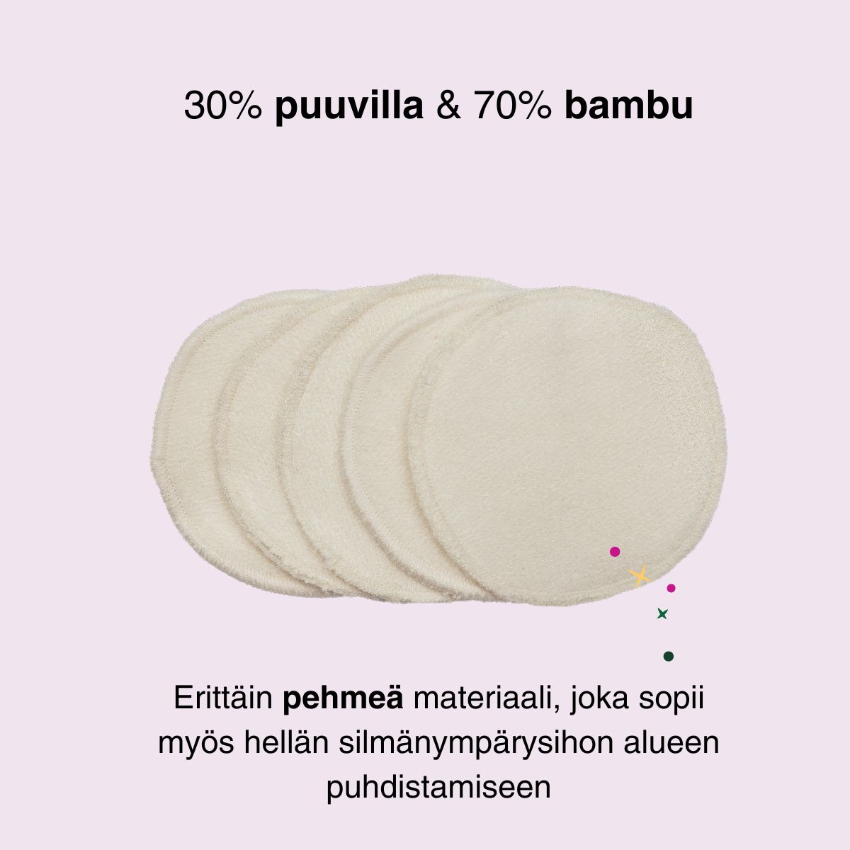 Kesto meikinpoistolaput ovat puuvillasta ja bambuksesta