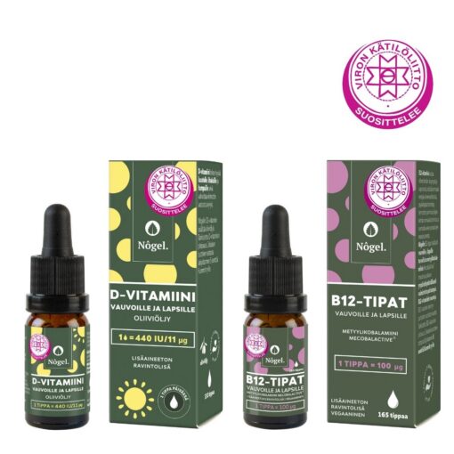 Vauvojen pakkaus: D3-tipat 440 IU ja B12-tipat 100 µg, 10 ml