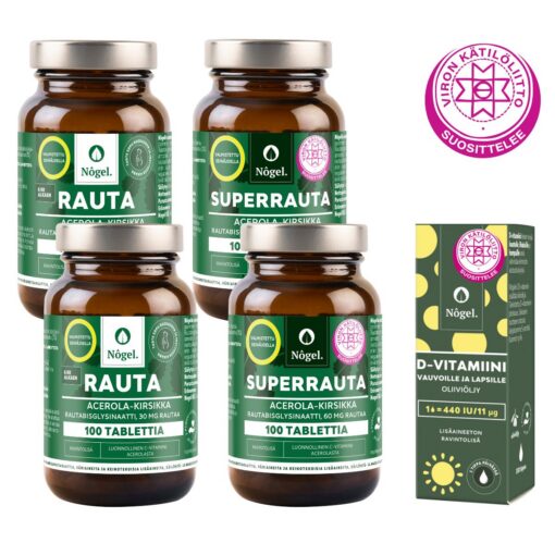 Odottavan äidin 9 KUUKAUTTA pakkaus: 2 x Rauta, 2 x Superrauta & D3-vitamiini 440 IU/11 μg, 10 ml