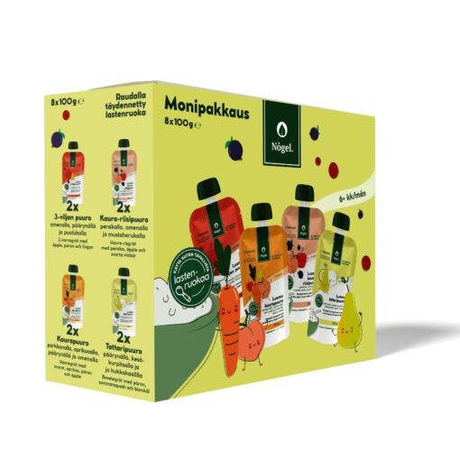 MONIPAKKAUS: 4 erilaista raudalla täydennettyä välipalapuuroa x 2 pussukkaa