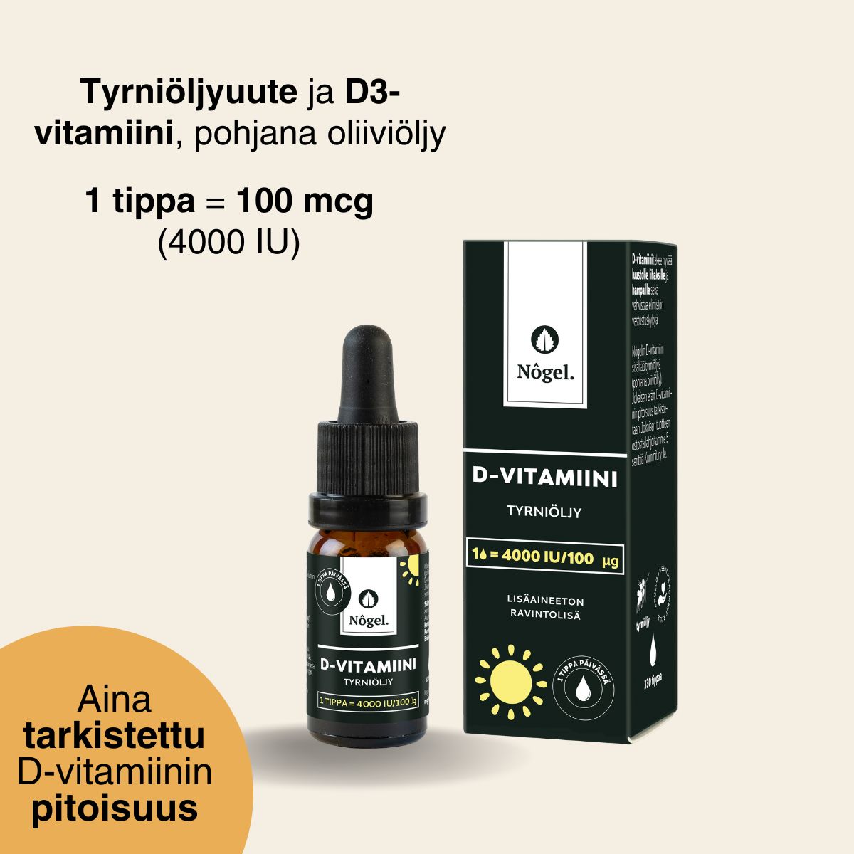 D-vitamiini, tyrniöljy, 4000 IU/100 μg, 10 ml - Image 3
